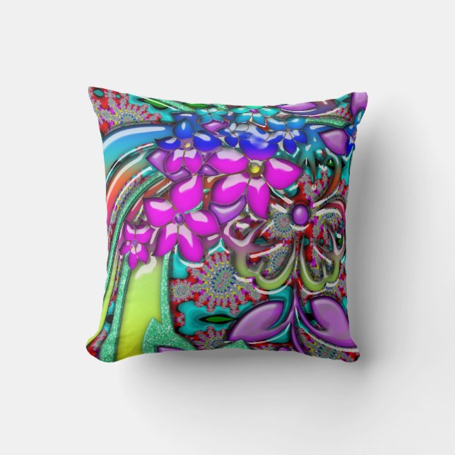 Skraj ny regnbåge av Retro blommor Kudde (Framsida)