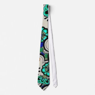 Skraj Retro abstrakt Tie för blommakrickablått Slips