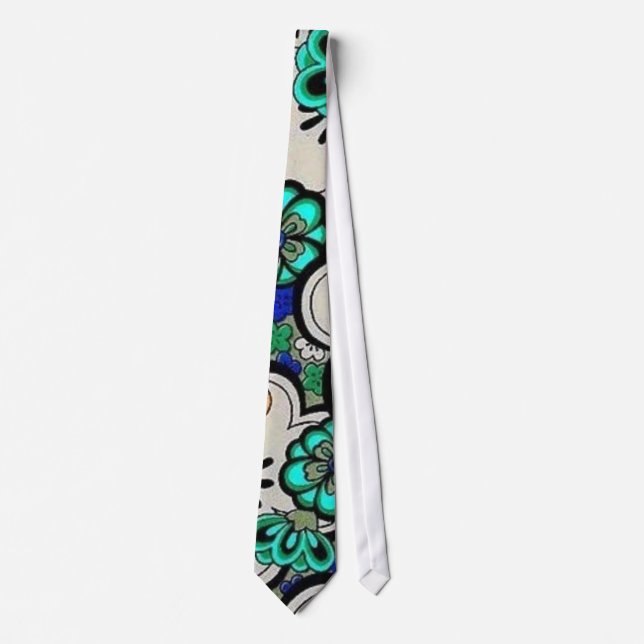 Skraj Retro abstrakt Tie för blommakrickablått Slips (Framsida)