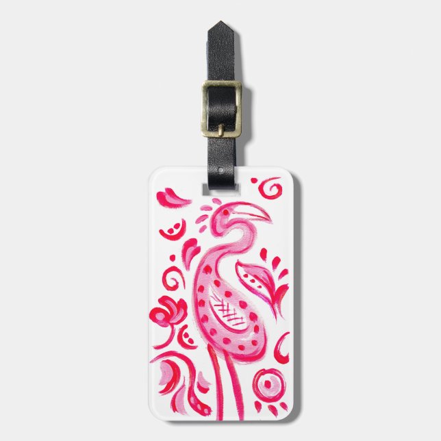 Skraj rosa Flamigo Paisley mönster Bagagebricka (Vertikal Framsida)