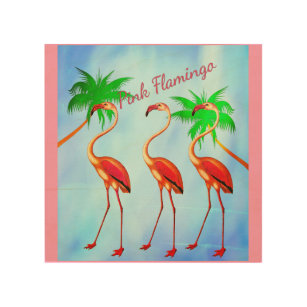 Skraj rosa Flamingospalmträdblå himmel Trätavla