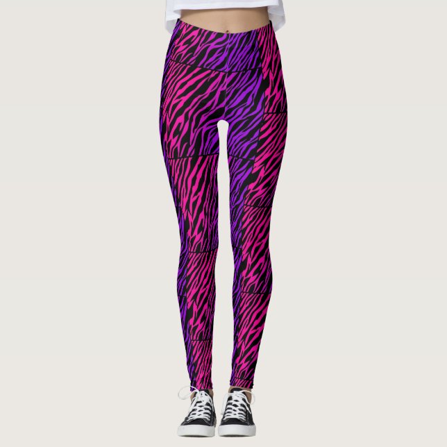 Skraj rosa purpurfärgad zebra tryckdamasker leggings (Framsida)