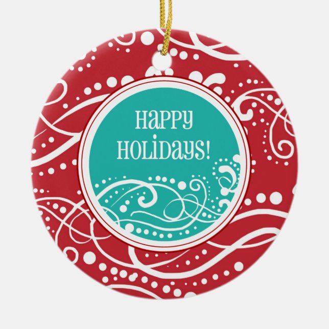 Skraj rött & krickan virvlar runt julprydnadar julgransprydnad keramik (Framsidan)