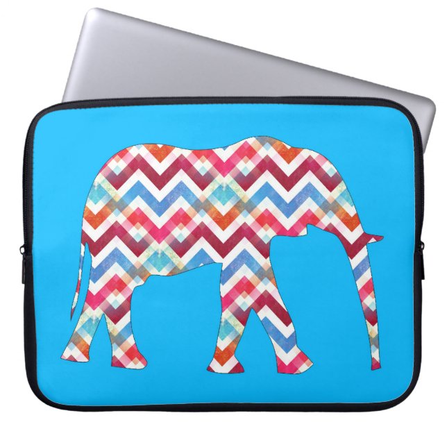 Skraj sicksacksparreelefant på krickablått laptop sleeve (Framsidan)