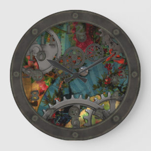 Skraj VictorianPewter Steampunk med ansikte Stor Klocka