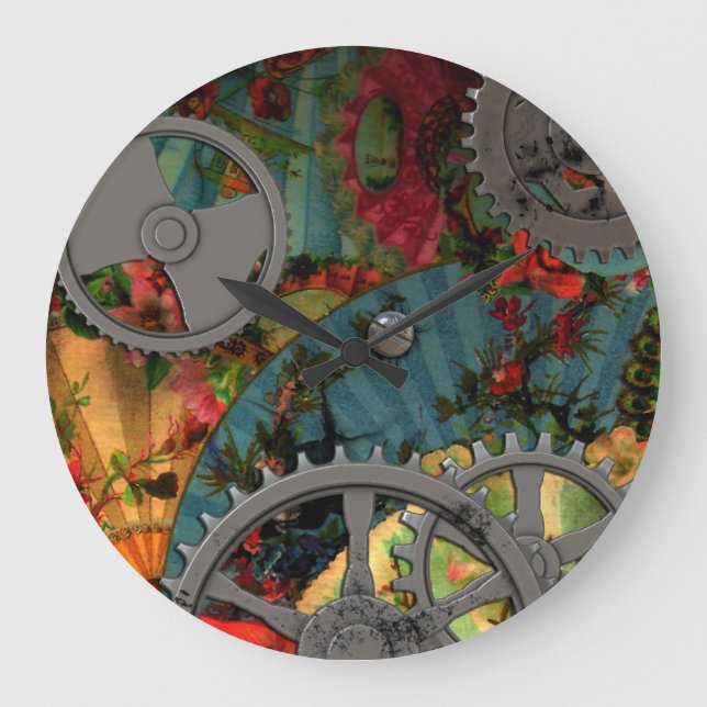 Skraj VictorianPewter Steampunk Stor Klocka (Framsida)