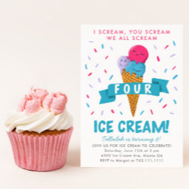 Skräm Four Ice Cream 4e födelsedagen Party Inbjudningar