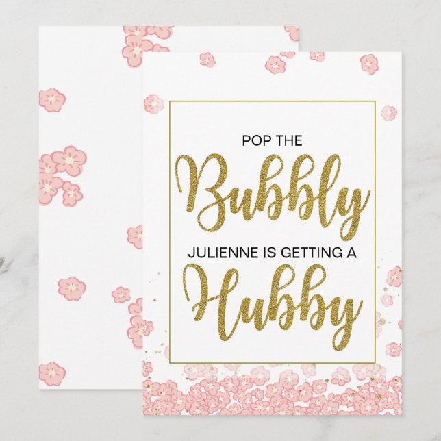 Skräm på bubblan. Hon får ett Hubby-tecken Inbjudningar (Fram/baksida)