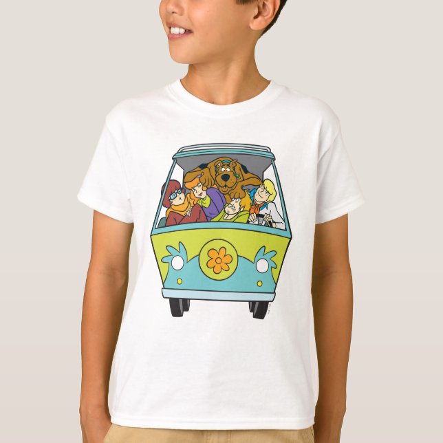 Skrämd i Maskin vid Mysteri T-shirt (Framsida)