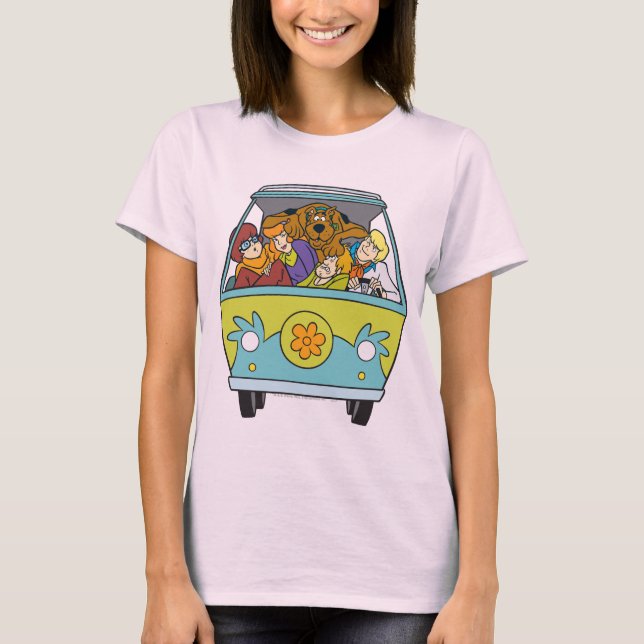 Skrämd i Maskin vid Mysteri Tee Shirt (Framsida)