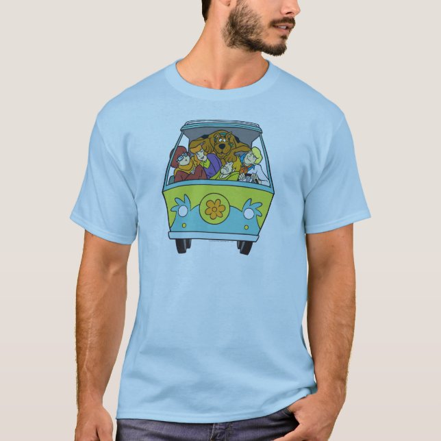 Skrämd i Maskin vid Mysteri Tee Shirt (Framsida)
