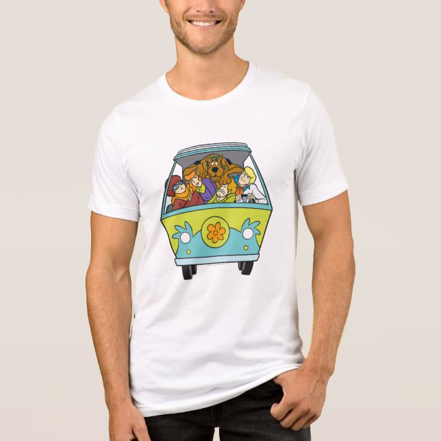 Skrämd i Maskin vid Mysteri Tee Shirt (Framsida)