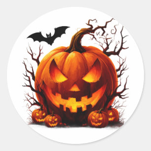 Skrämd Jack O Lantern Med Glödande Ögon 🎃 Runt Klistermärke