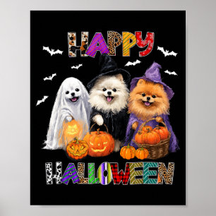 Skrämd Pembroke Pomeranian Hund Häxa Hatt Hallowee Poster