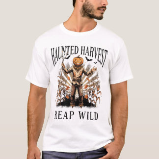Skrämd skördefest T-shirt med pumpa och fågelskräm