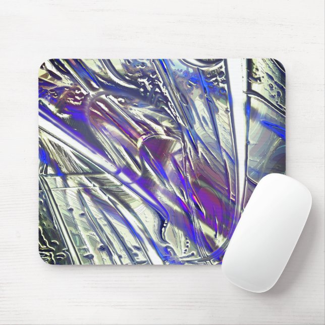 Skrämda spår på silver struktur under blått blåa musmatta (Med mus)