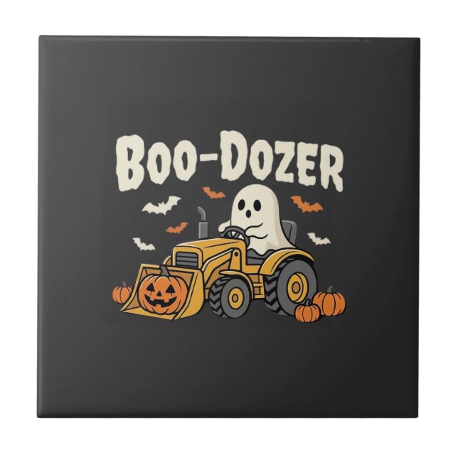 Skrämdozer Halloween Spök Bulldozer Design_1 Kakelplatta (Framsidan)
