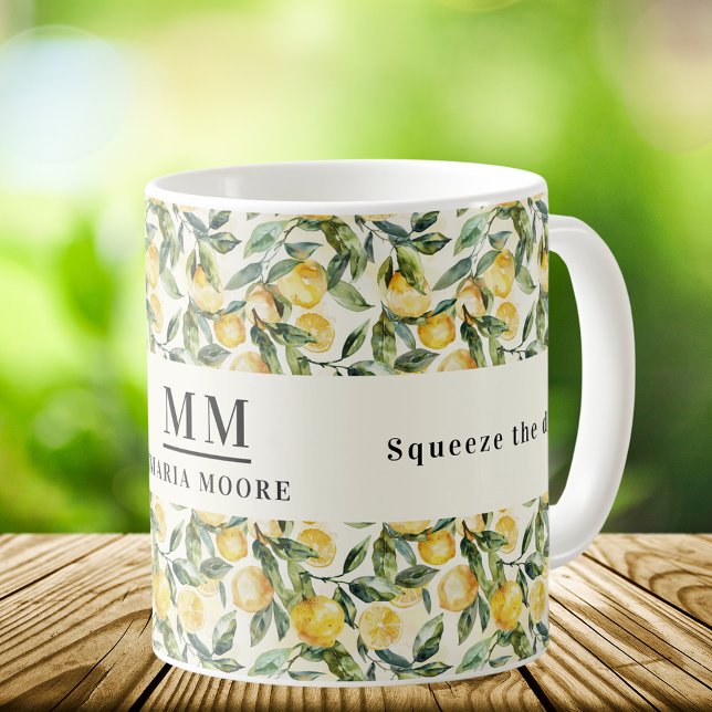 Skrämma på dagen med citronmonogram kaffemugg (Skapare uppladdad)