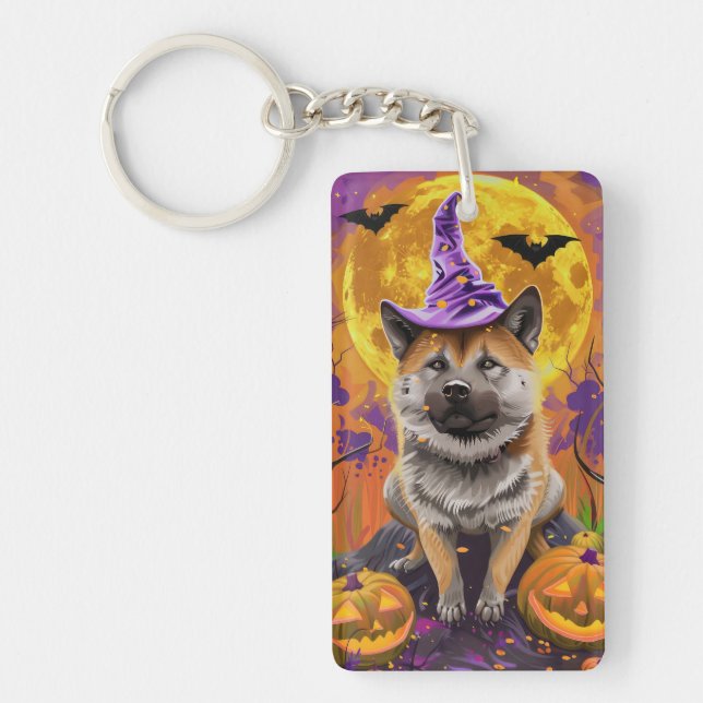 Skrämmande Akita Halloweenhäxa och pumpa (Framsidan)