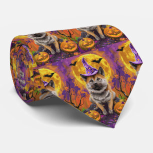 Skrämmande Akita Halloweenhäxa och pumpa Slips