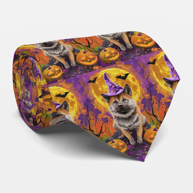 Skrämmande Akita Halloweenhäxa och pumpa Slips (Rullad)