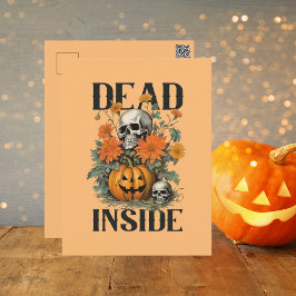 Skrämmande akvarellskelett och pumpa Halloween Vykort