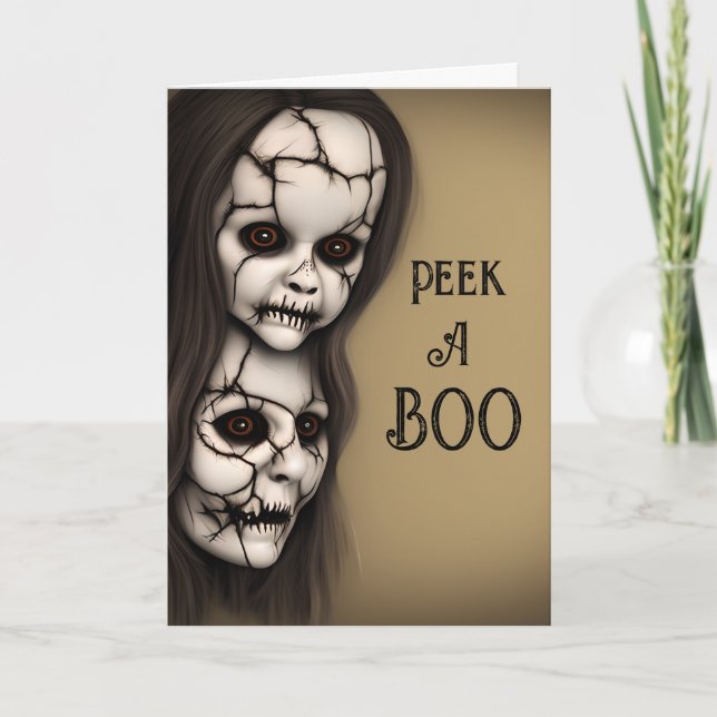 Skrämmande ansikten Peek-a-Boo Halloween Kort (Framsida)