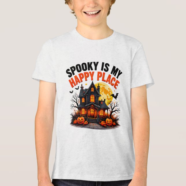 Skrämmande är min lyckliga plats Spökhus Höst T Shirt (Framsida)