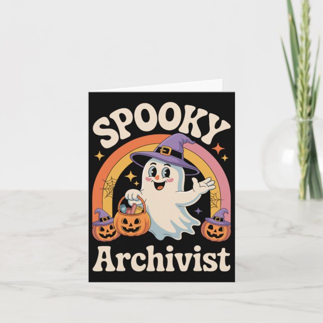 Skrämmande arkivarie Söt spökpumpa Arkiv Halloween Kort (Framsida)