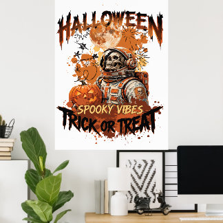 Skrämmande astronaut Halloween-affisch | Bus eller Poster