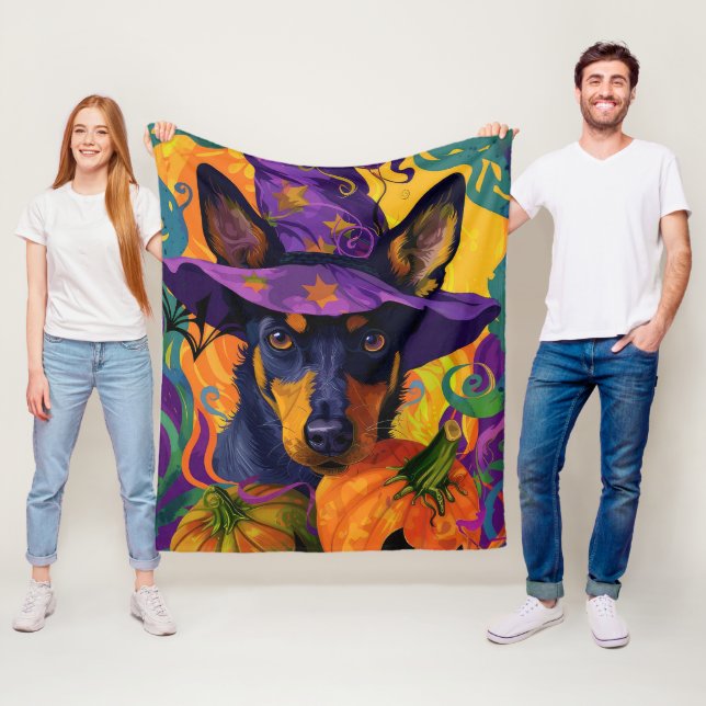 Skrämmande australisk kelpie Halloween-pumpa Fleecefilt (På plats)