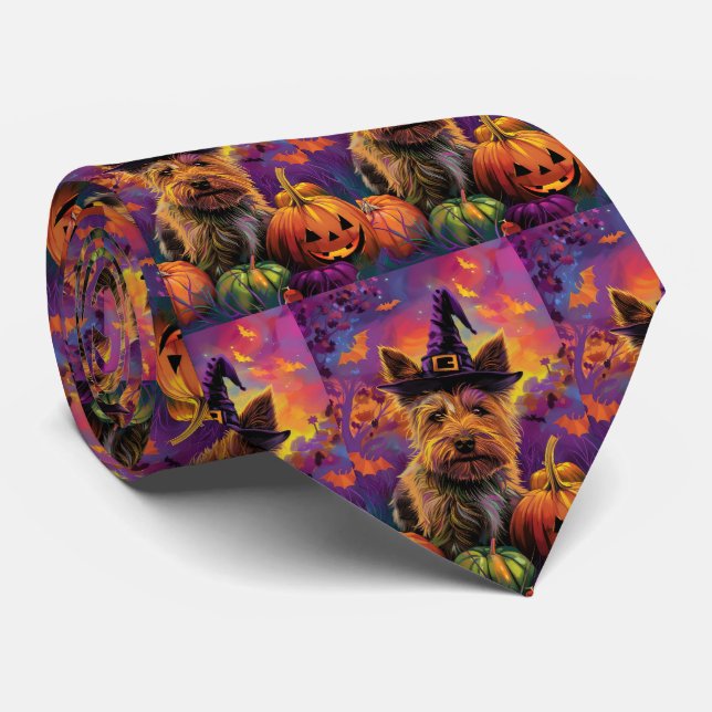 Skrämmande australisk terrier Halloween häxa pumpa Slips (Rullad)