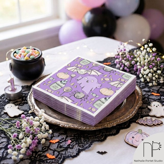 Skrämmande baby Halloween servetter (This Halloween Napkin features hand-drawn baby themed art, perfect for 1st birthdays and showers.)