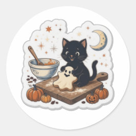 Skrämmande bakkatte-sticker, Halloween-bageri viny Runt Klistermärke
