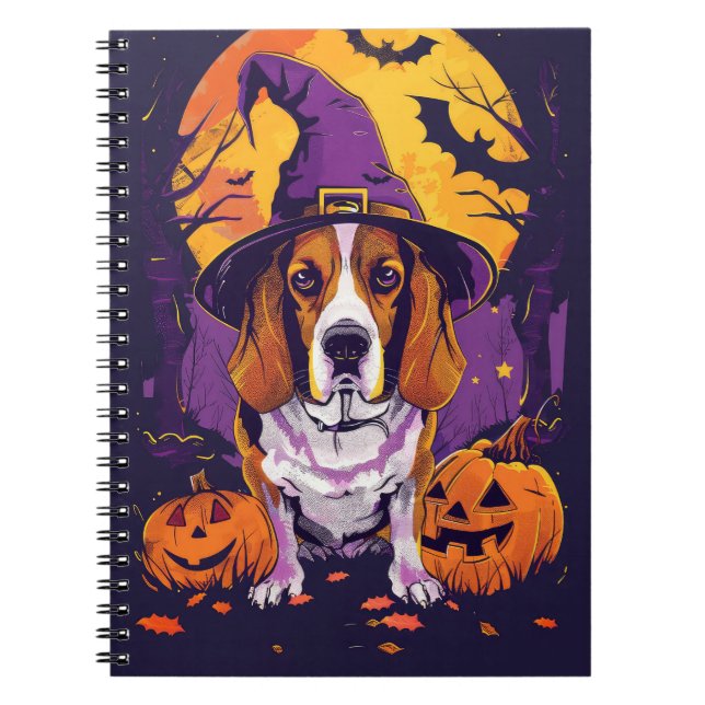 Skrämmande Beagle Halloween-häxa och pumpa Anteckningsbok (Framsidan)