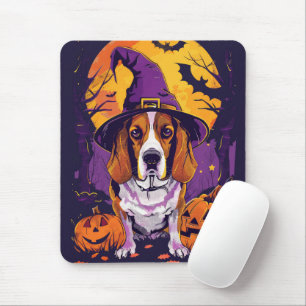 Skrämmande Beagle Halloween Häxa Och Pumpa Musmatta