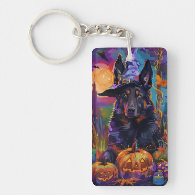 Skrämmande belgisk vallhund Halloween häxa pumpa (Framsidan)