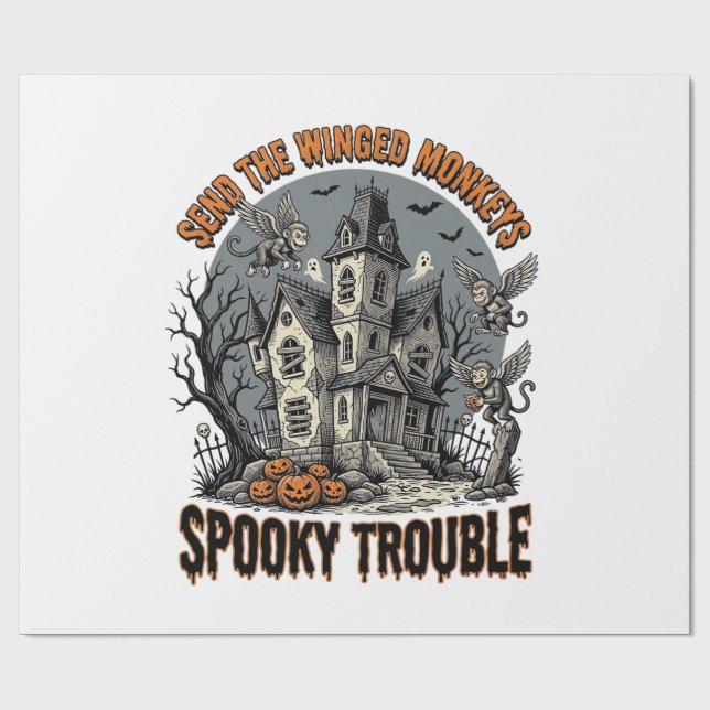 Skrämmande bevingade apor spökar Halloween-tröja_1 Presentpapper (Platt)