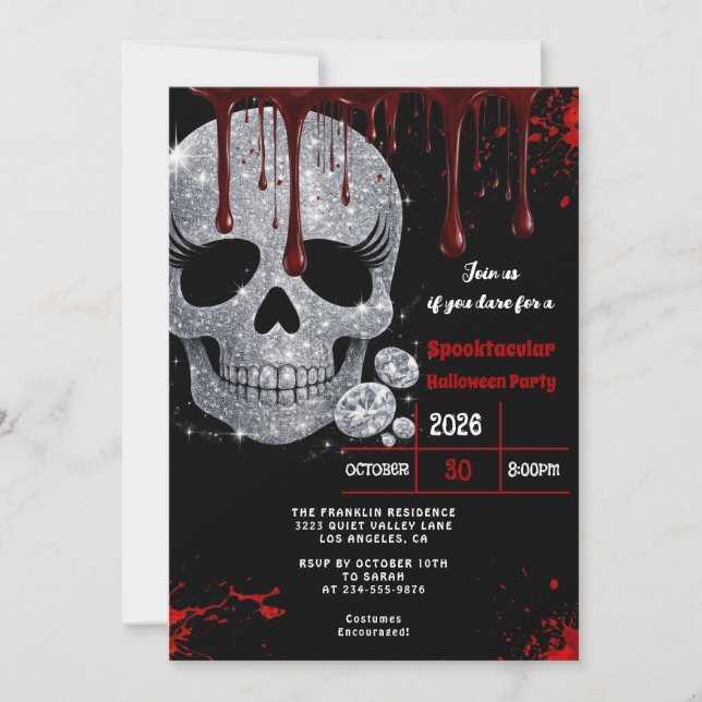 Skrämmande Blodig Skalle Vuxen Halloweenfest  Inbjudningar (Framsida)