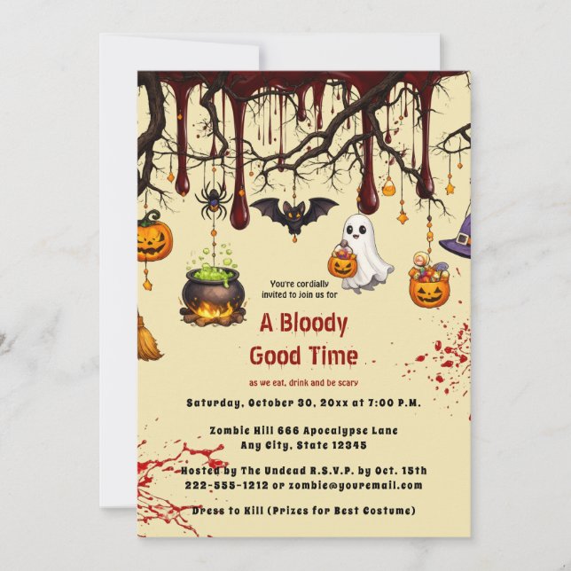 Skrämmande Blodstänk Spökar Halloween-fest  Inbjudningar (Framsida)