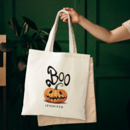 Skrämmande Boo Orange Halloween-pumpa Namn Tygkasse