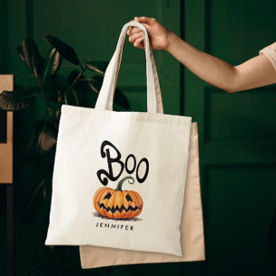 Skrämmande Boo Orange Halloween-pumpa Namn Tygkasse