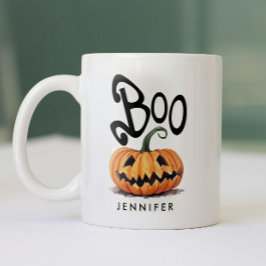 Skrämmande Boo Orange Svart Halloween Pumpa Namn Två-Tonad Mugg