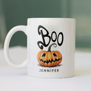 Skrämmande Boo Orange Svart Halloween Pumpa Namn Två-Tonad Mugg