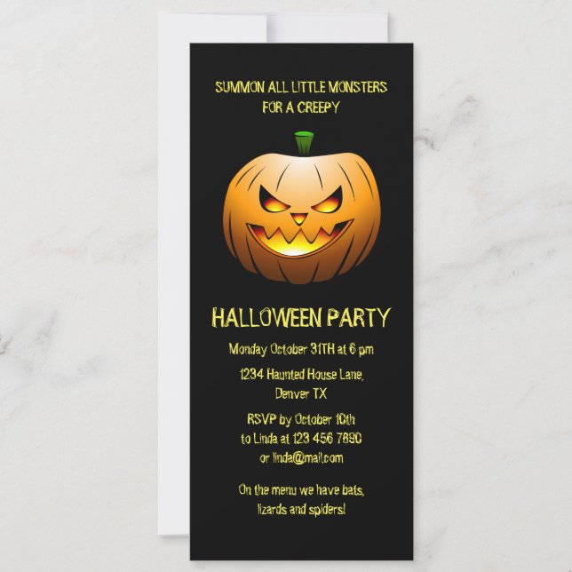 Skrämmande brinnande Halloween-pumpa inbjudan (Framsida)