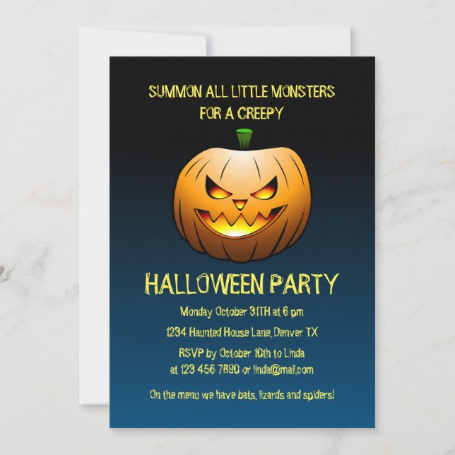 Skrämmande brinnande halloween-pumpa inbjudan (Framsida)