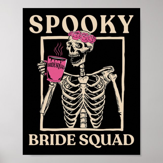 Skrämmande brudklubb skelett Halloween möhippa Poster (Framsidan)