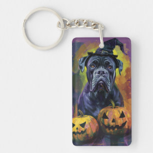 Skrämmande Bullmastiff Hund Halloween Häxa Och Pum