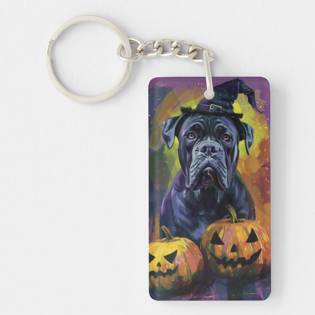 Skrämmande Bullmastiff Hund Halloween Häxa Och Pum (Framsidan)