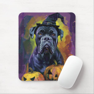 Skrämmande Bullmastiff Hund Halloween Häxa Och Pum Musmatta